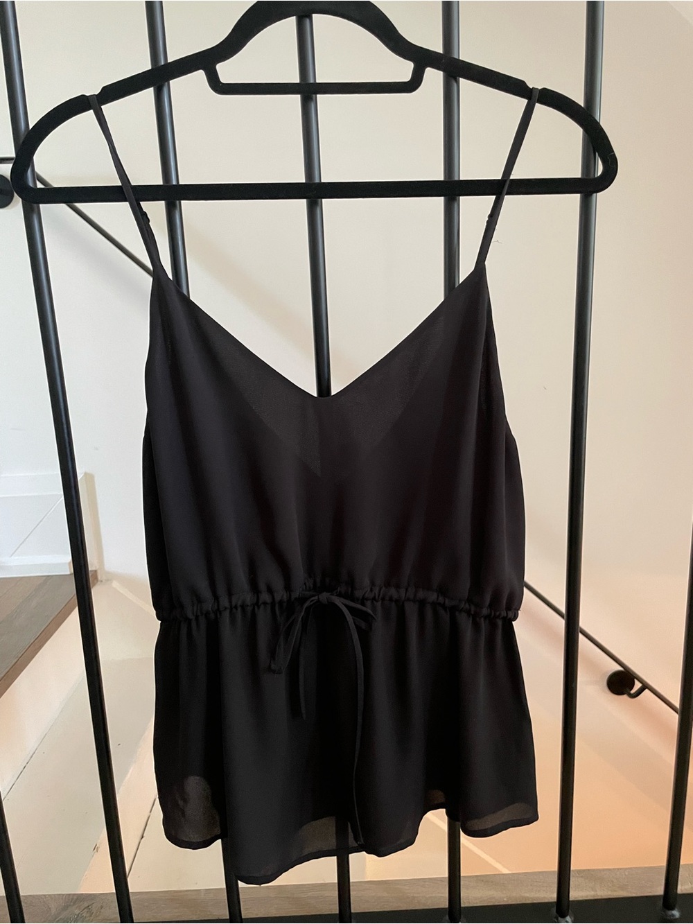 Babaton by Aritzia Black Drawstring Cami | Adjustable Spaghetti Straps | Small